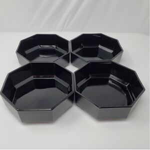 Set 4 Black Glass Arcoroc France Cereal Soup Salad Bowls MCM Octagonal octime